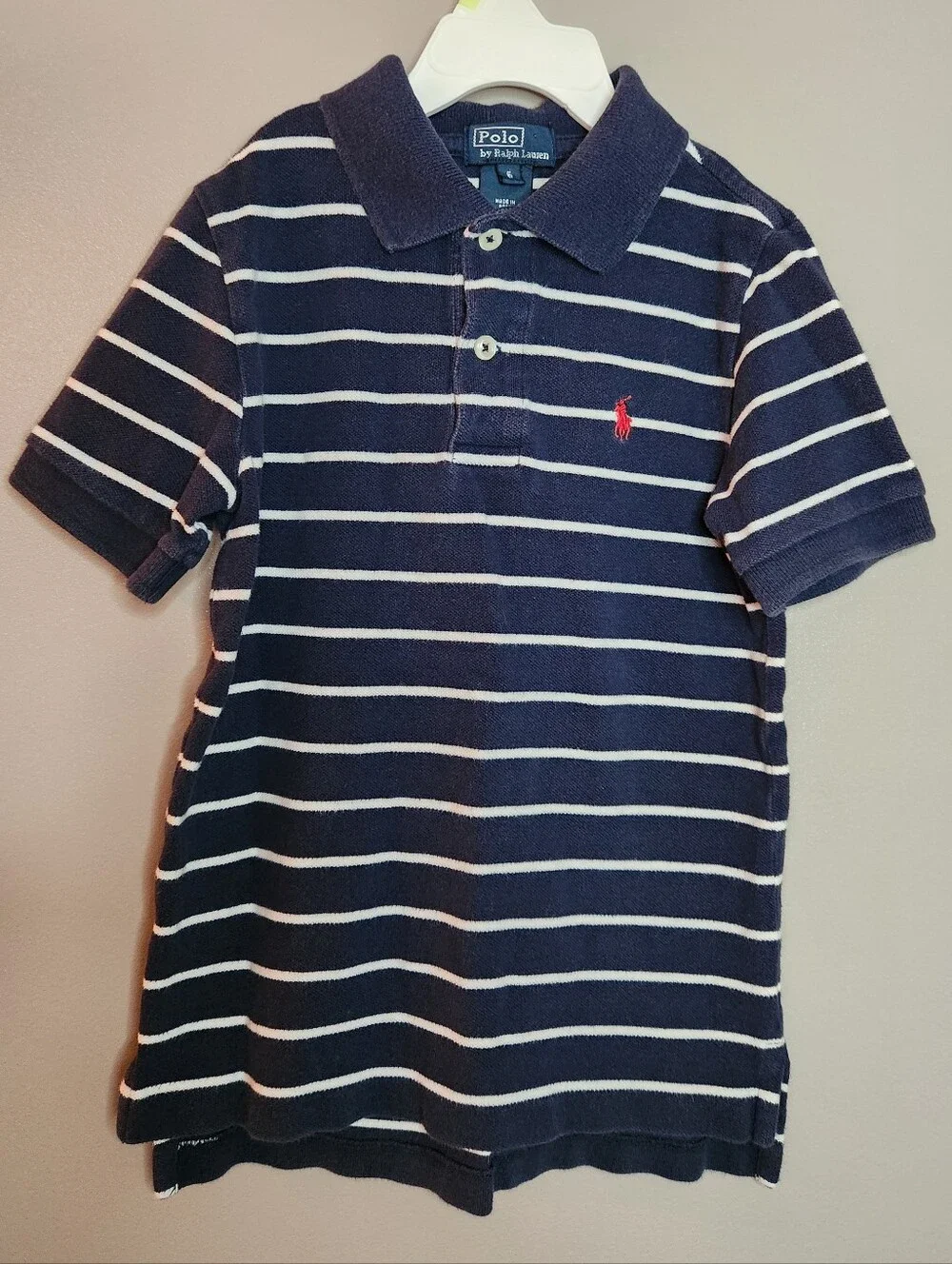 Boys Polo Ralph Lauren Navy & White Striped  Polo Size 6